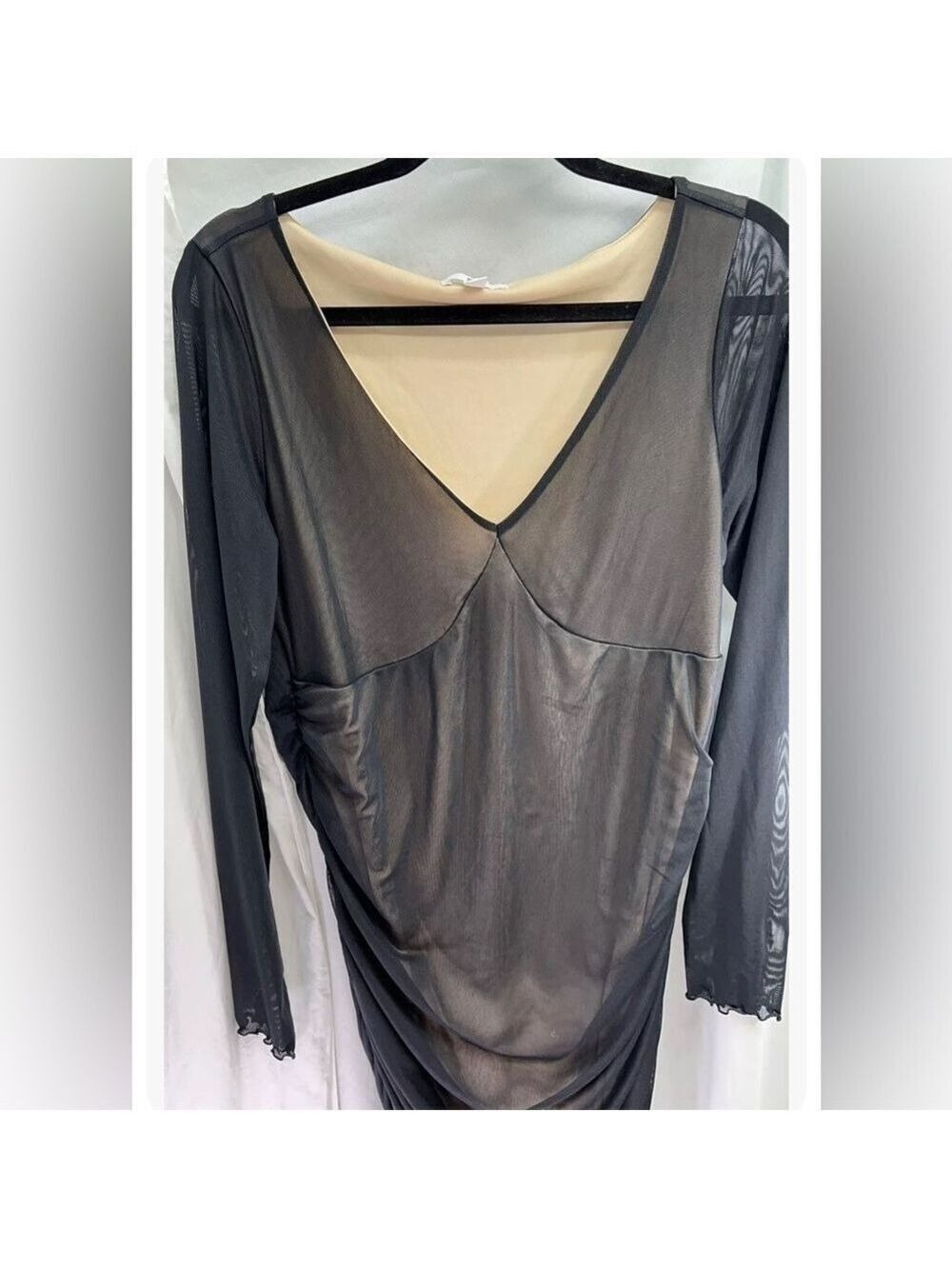 Brass Plum Dress Mesh Body Con Ruched Women 2X Black - Picture 4 of 9